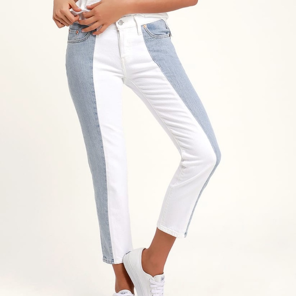 LEVIS 501 Taper Light Wash Color Block Cropped Jeans